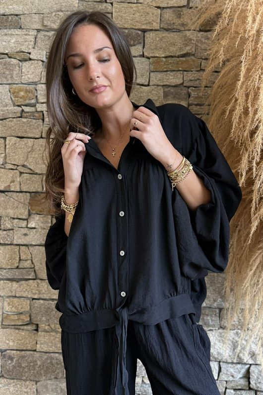 Basso Tie Smock Blouse Black -
